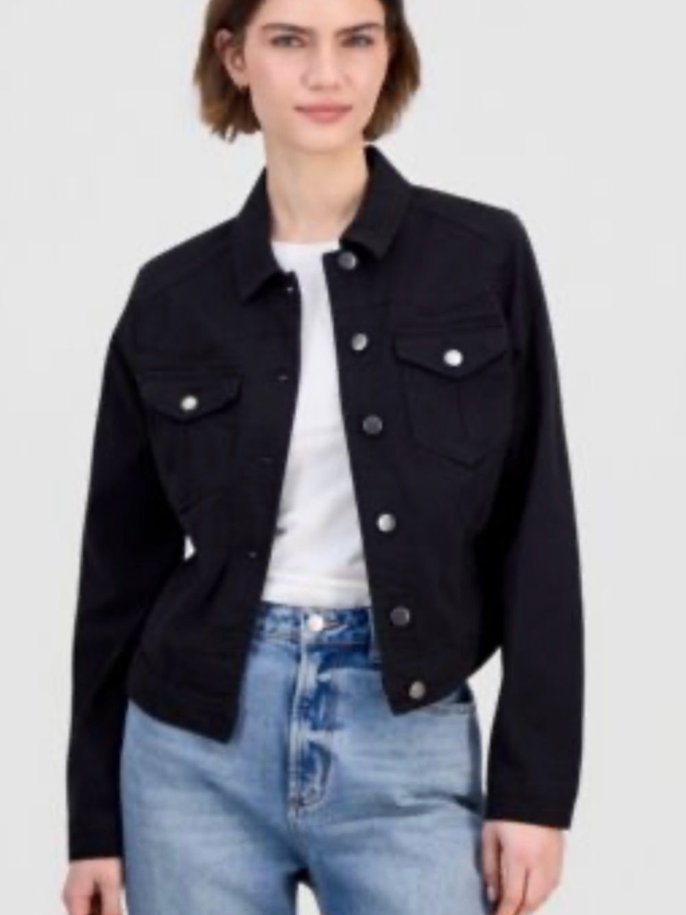 INC International Concepts Black Trucker Jacket Denim Outwear Size S EUC